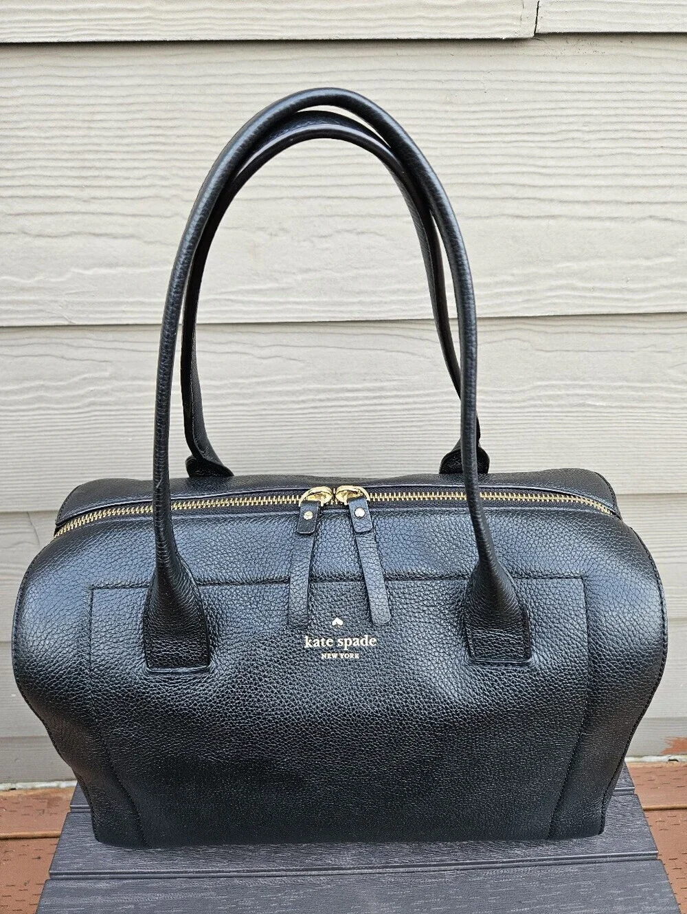 Kate Spade Large Black Handbag Doctor Medic Bag Pebbled Leather Purse Spacious